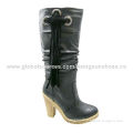 Women's dress boots, Lamb Skin Upper, Platform + High-heeled Design, Fringes Decorated on Shaft